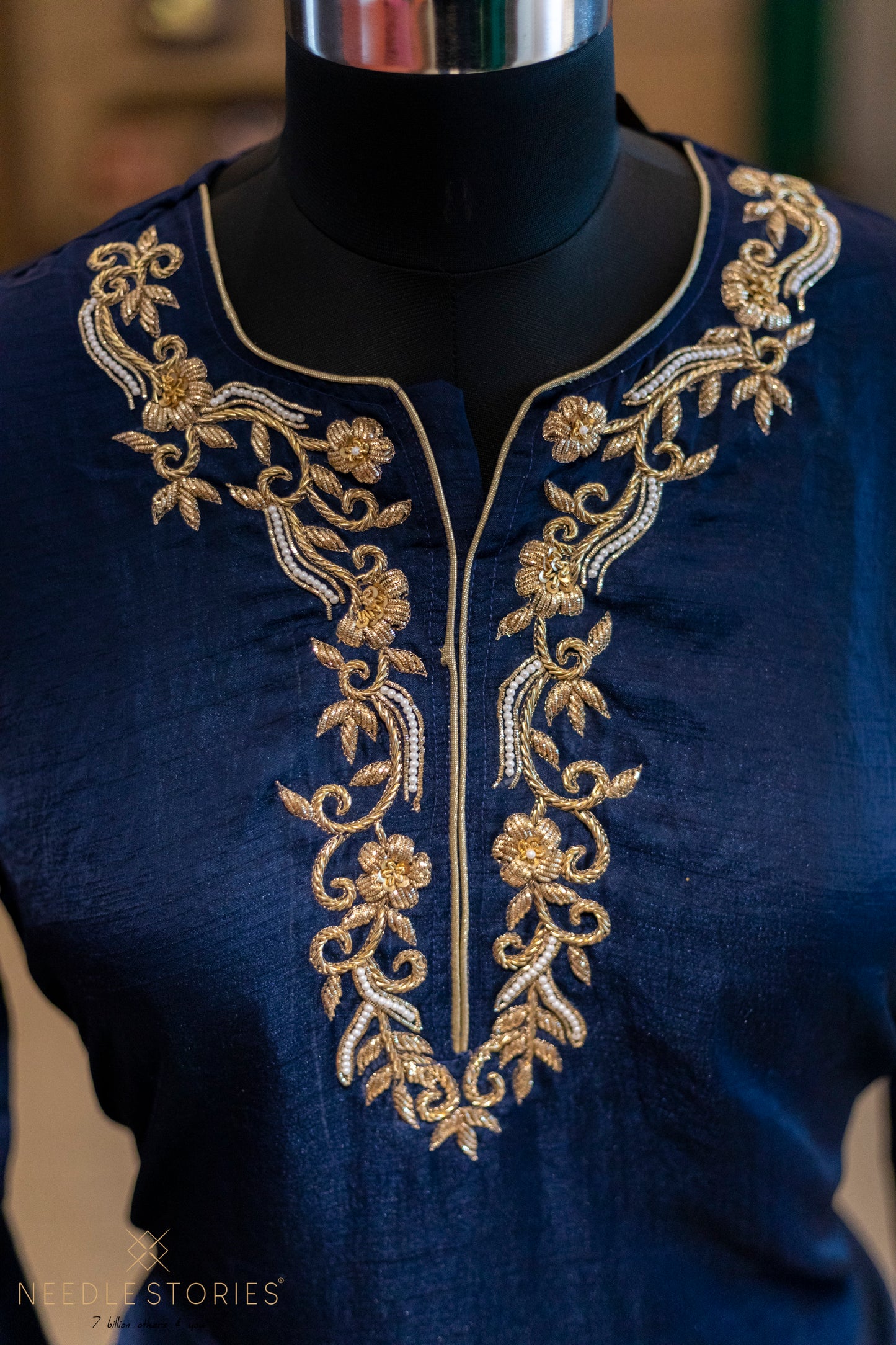 Blue Zardosi with pearl